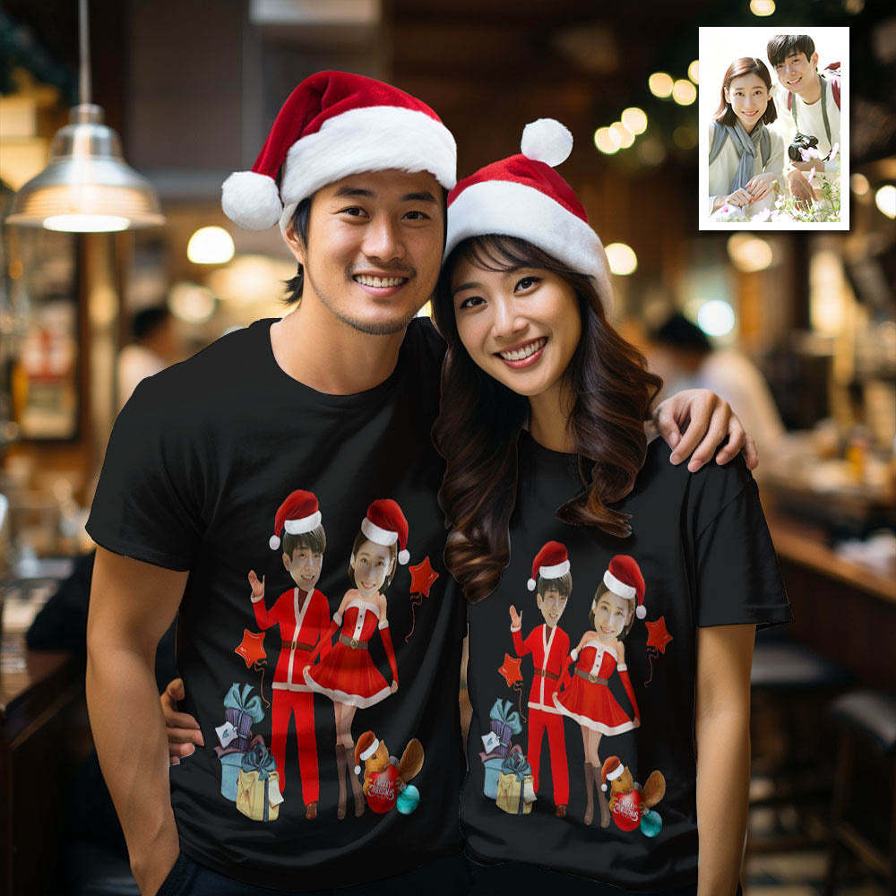 カスタムフォトTシャツ-顔の写真入り可能な男女兼用オリジナルTシャツプレゼント-サンタクロースのプレゼント