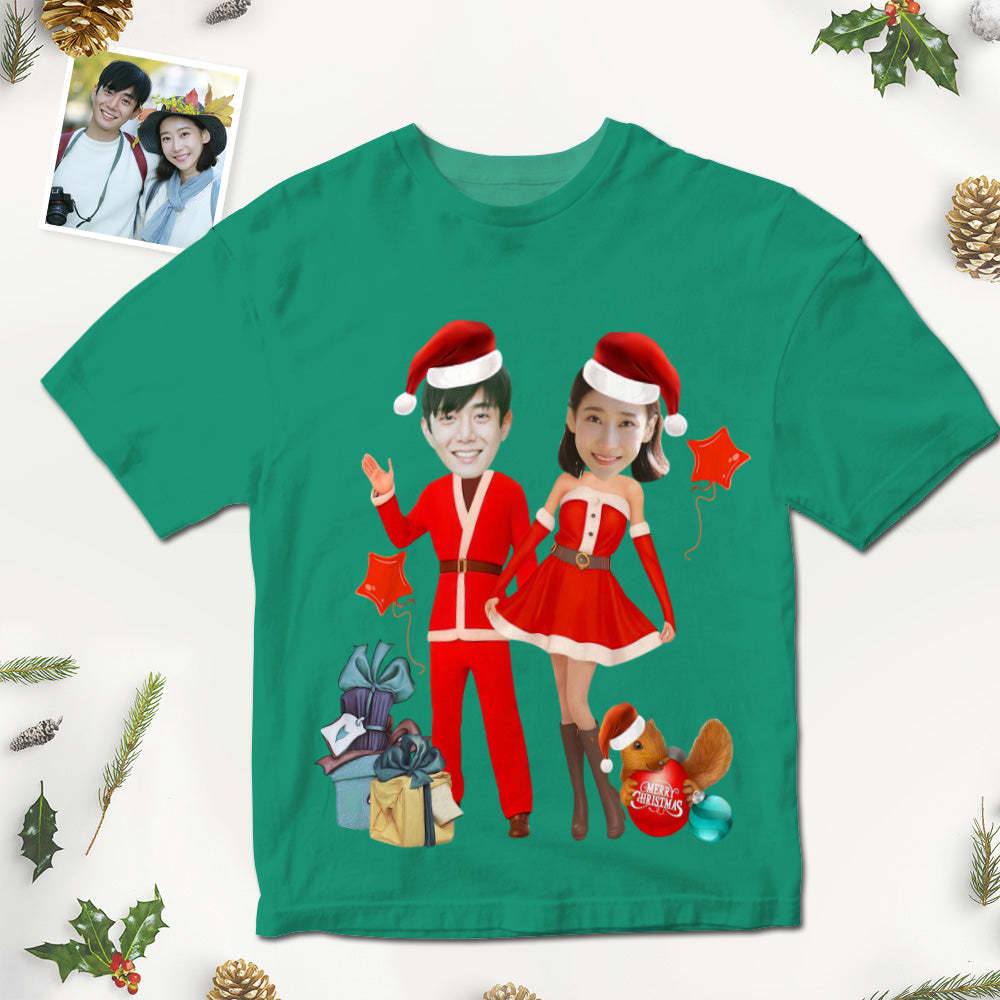 カスタムフォトTシャツ-顔の写真入り可能な男女兼用オリジナルTシャツプレゼント-サンタクロースのプレゼント