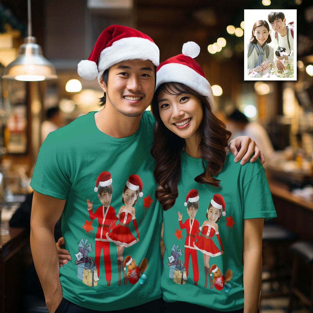 カスタムフォトTシャツ-顔の写真入り可能な男女兼用オリジナルTシャツプレゼント-サンタクロースのプレゼント