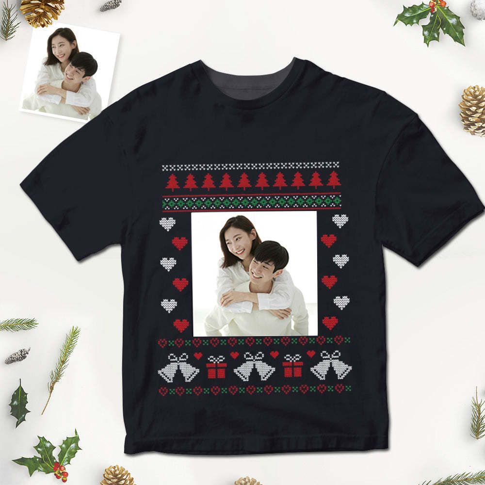 カスタムフォトTシャツ-家族の写真入り可能な男女兼用オリジナルTシャツプレゼント-メリークリスマス