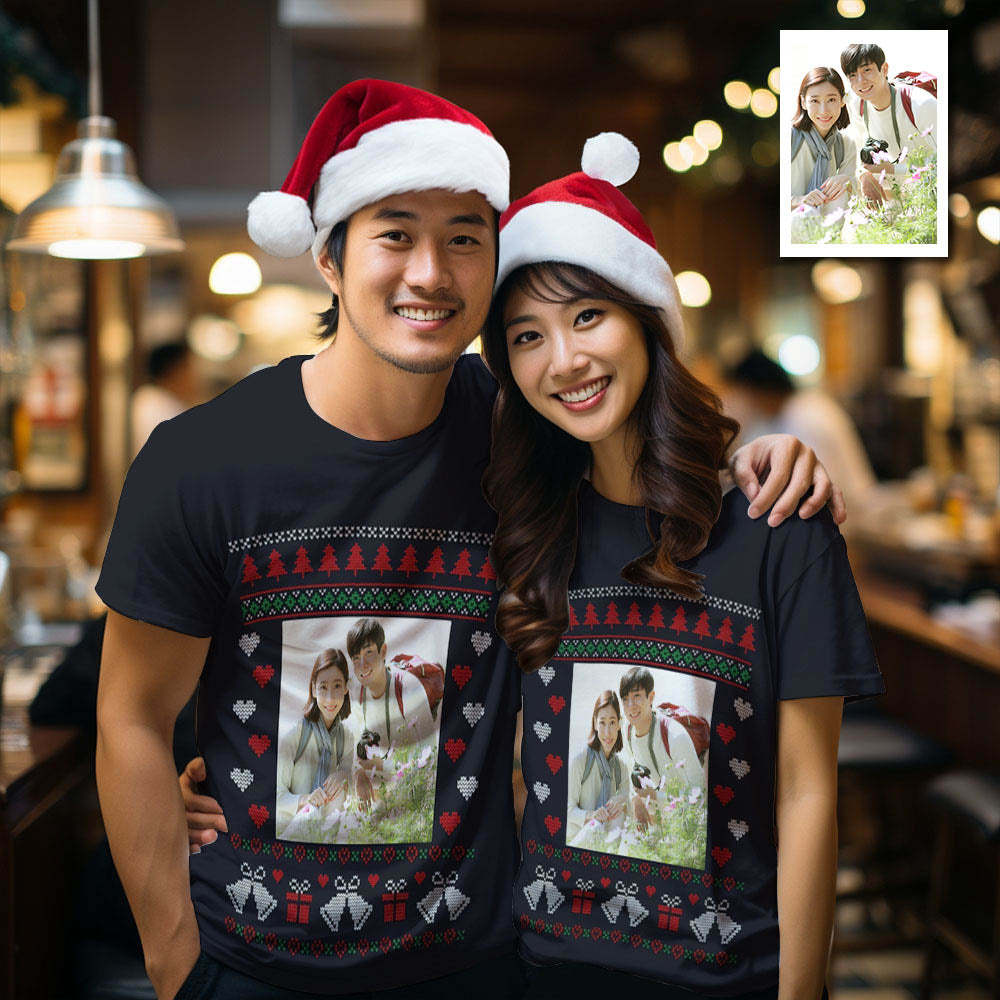 カスタムフォトTシャツ-家族の写真入り可能な男女兼用オリジナルTシャツプレゼント-メリークリスマス