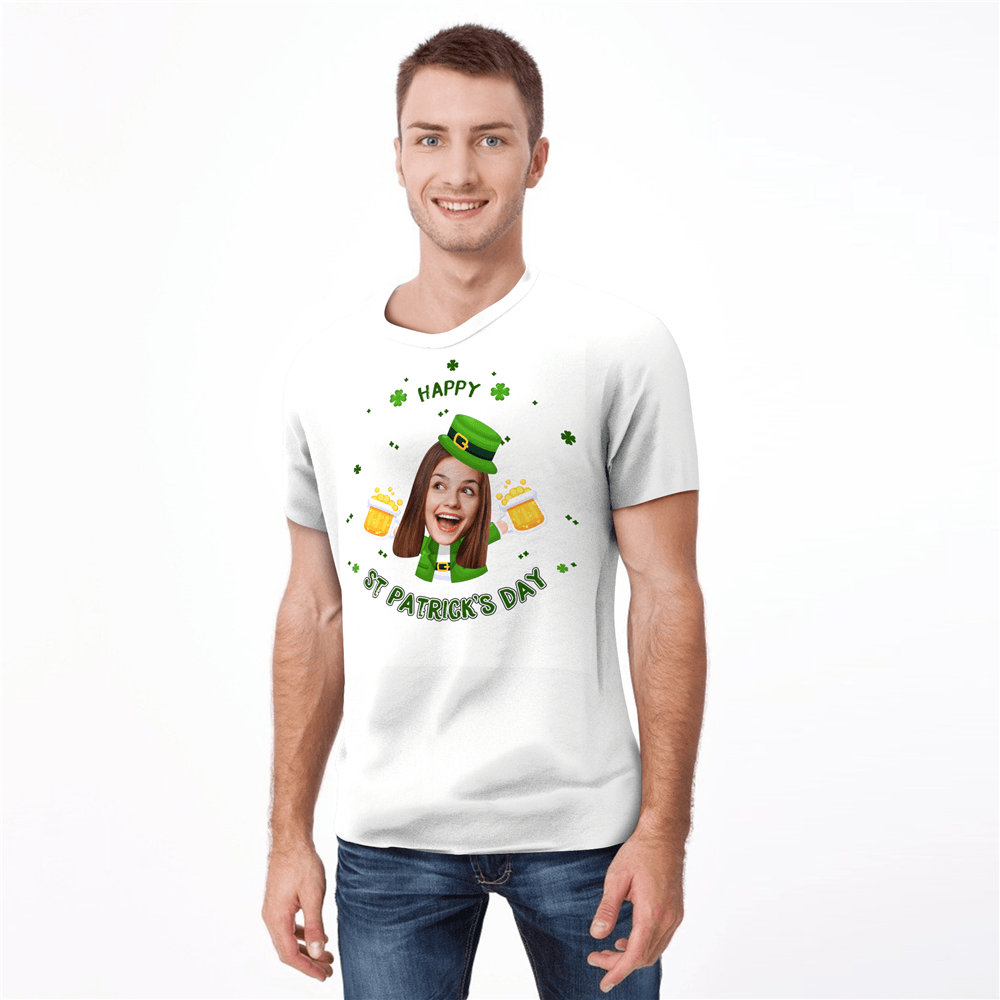 Custom Face Happy St. Patrick's Day Man T-shirt - MyPhotoSocksAU