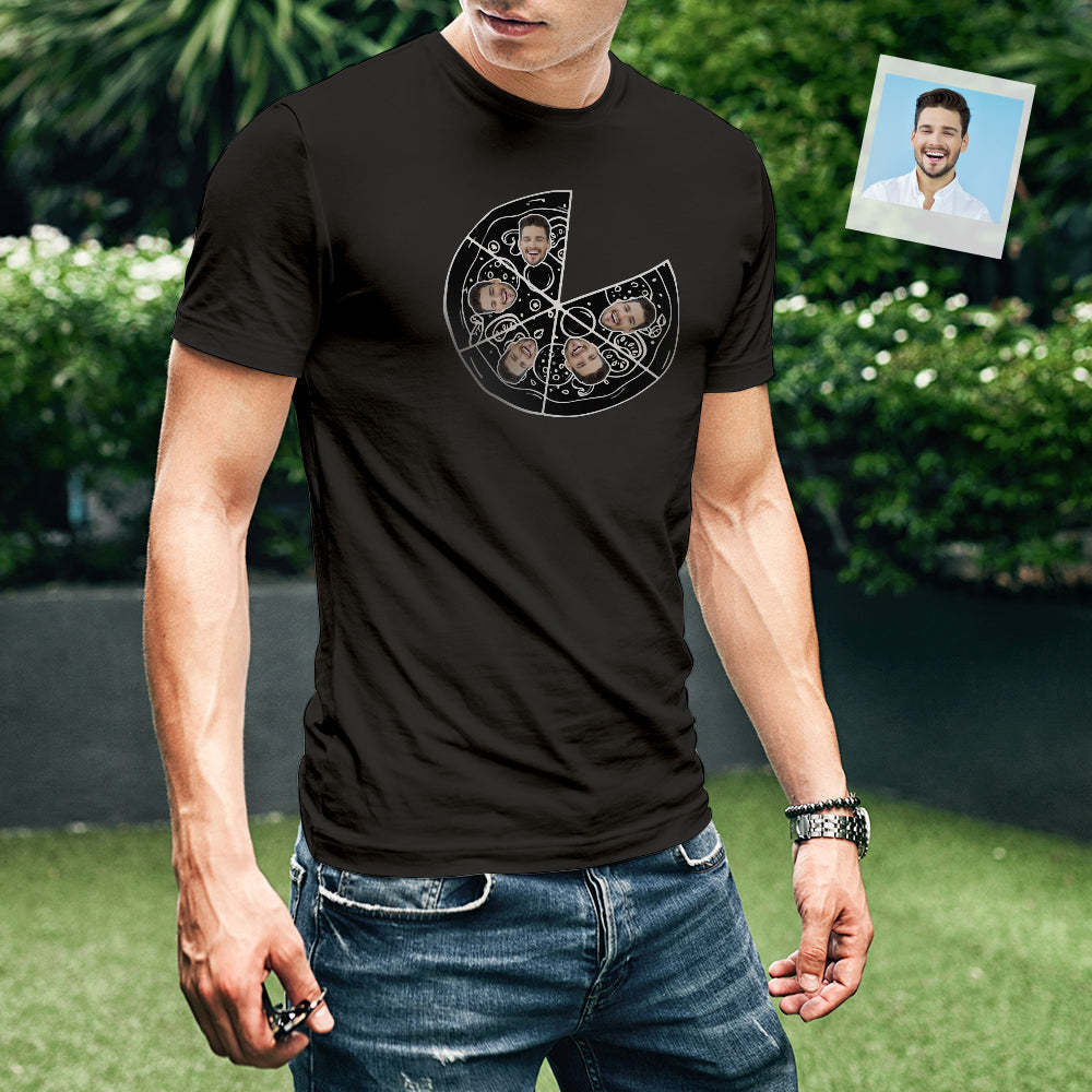 カスタムフェイスTシャツ-写真入れ可能なピザ柄の家族シャツ