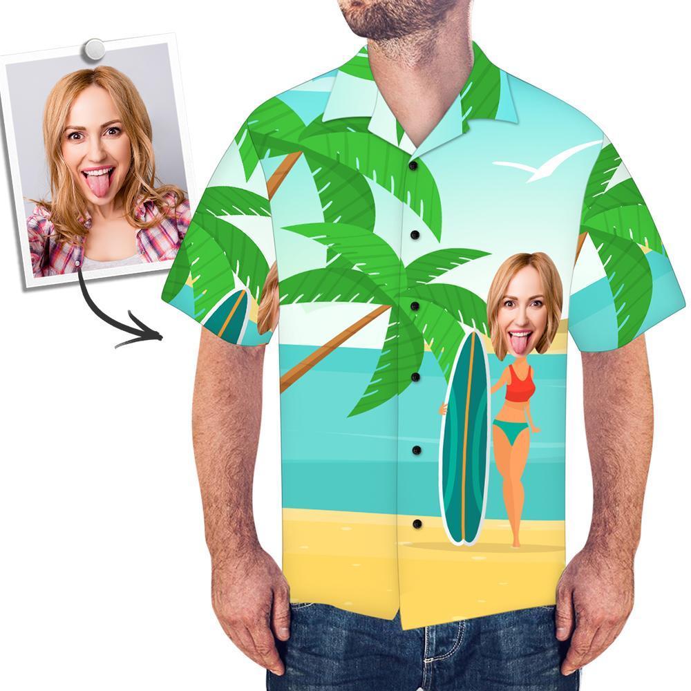 Custom Face Men's Hawaiian Shirt Vacation Surfing - MyfacesocksJP