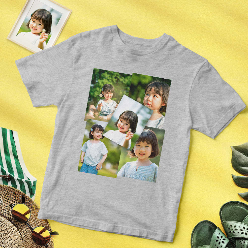 カスタムフォトTシャツ - 写真5枚入れ可能なオリジナルかわいい子写真T-SHIRTプレゼント