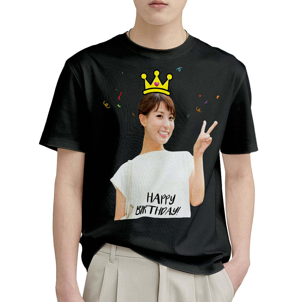 カスタムフォト誕生日Tシャツ - 写真入れ可能な写真T-SHIRTプレゼント - 王冠柄の誕生日プレゼント