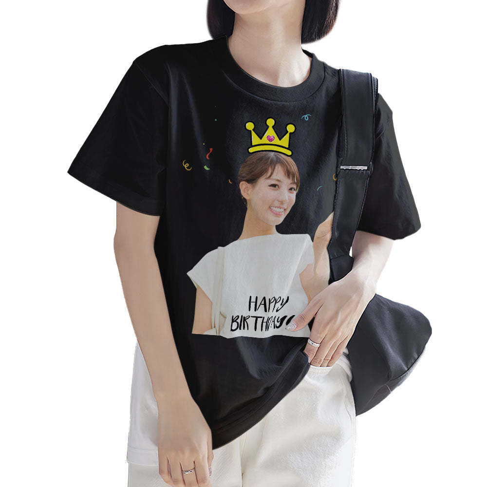 カスタムフォト誕生日Tシャツ - 写真入れ可能な写真T-SHIRTプレゼント - 王冠柄の誕生日プレゼント