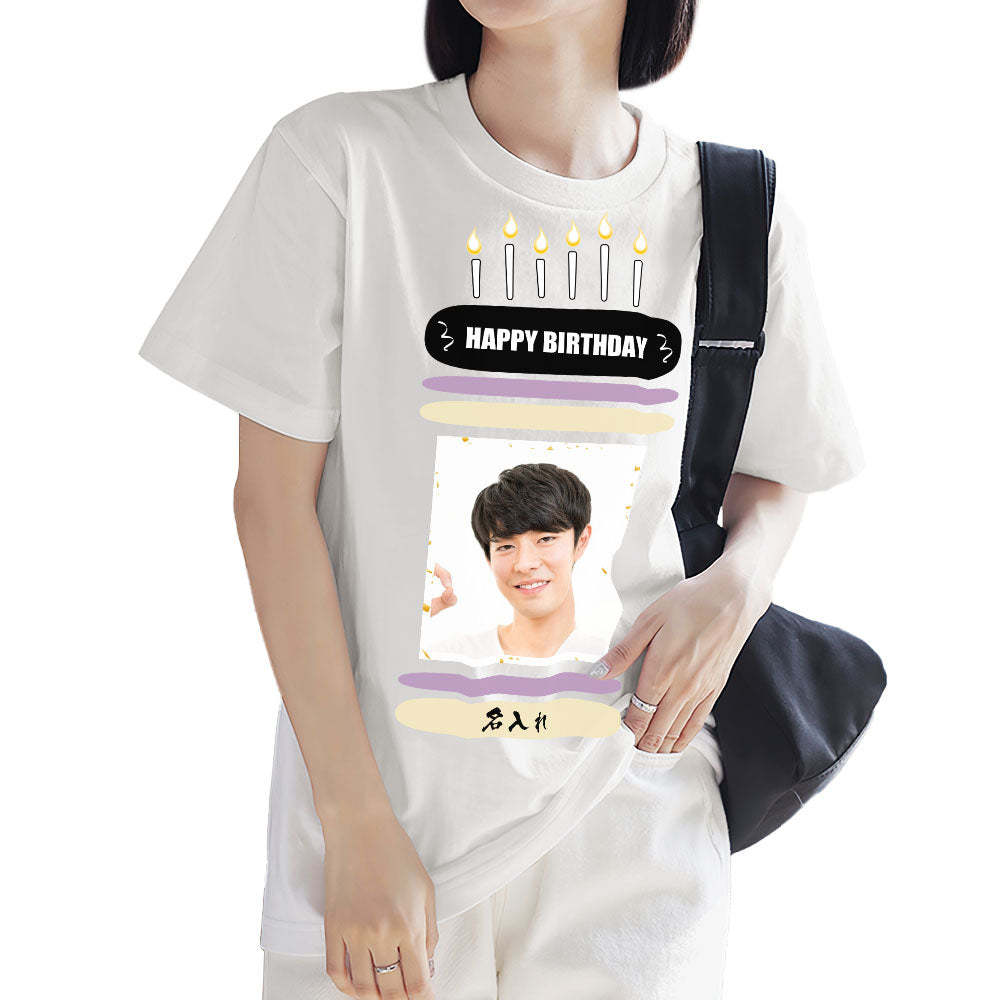 カスタムフォト誕生日Tシャツ - 写真や名入れ可能な写真T-SHIRTプレゼント - ケーキ柄の誕生日プレゼント