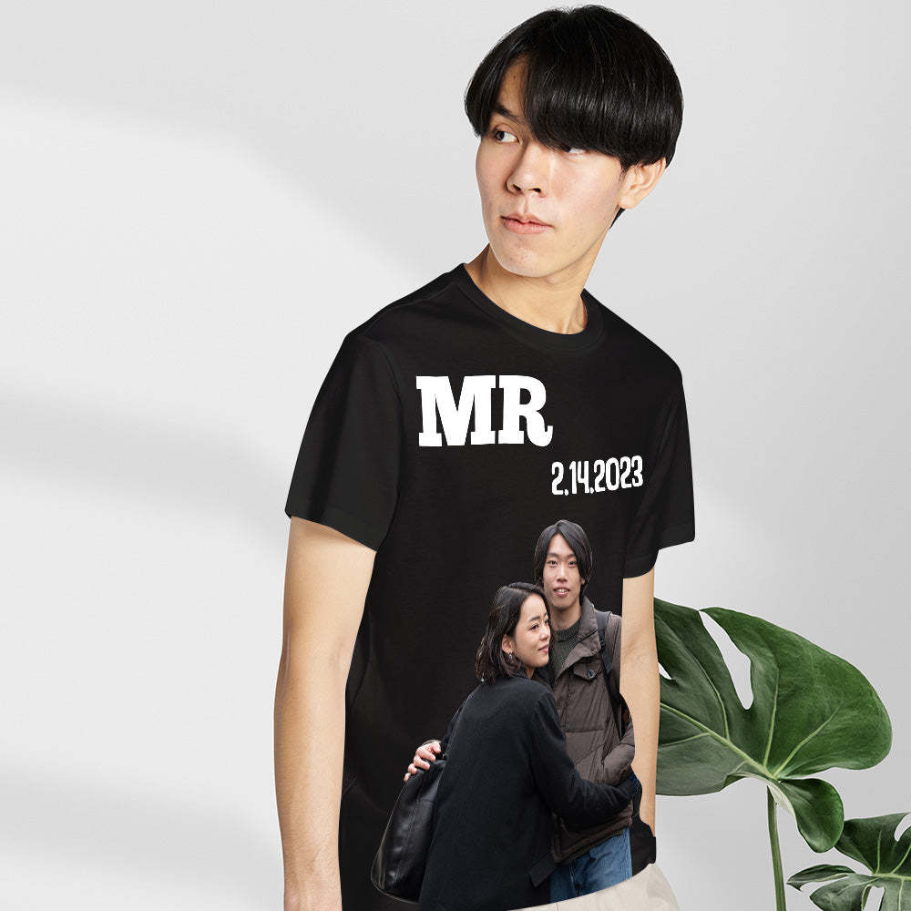 カスタムフォトTシャツ - 写真と記念日入れ可能な写真T-SHIRTギフト - 旦那へのプレゼント