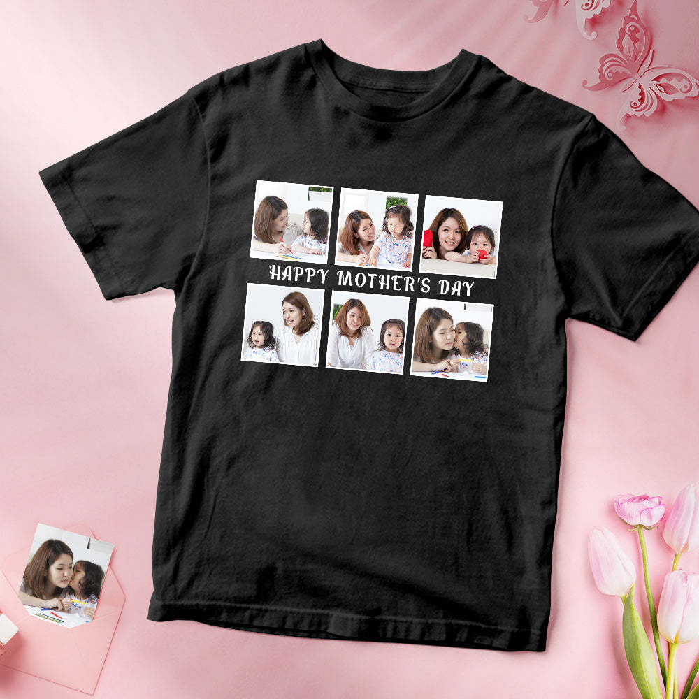カスタムフォトTシャツ - 写真6枚入れ可能なオリジナル写真T-SHIRTプレゼント - 母の日おめでとう