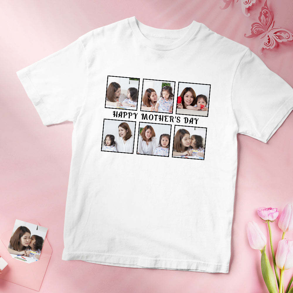 カスタムフォトTシャツ - 写真6枚入れ可能なオリジナル写真T-SHIRTプレゼント - 母の日おめでとう