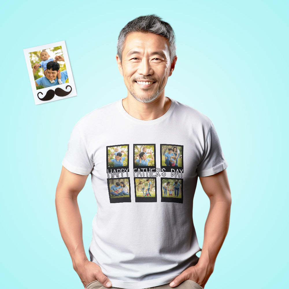 カスタムフォトTシャツ - 写真６枚入れ可能なオリジナル父の日写真T-SHIRTプレゼント