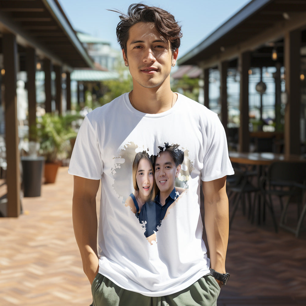 カスタム男女兼用フォトTシャツ - カップルの写真入れ可能なハート形写真T-SHIRTプレゼント