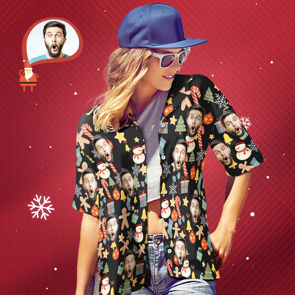 カスタムフェイスシャツ-写真入れ可能な女性用クリスマスアロハシャツプレゼント-メリークリスマス