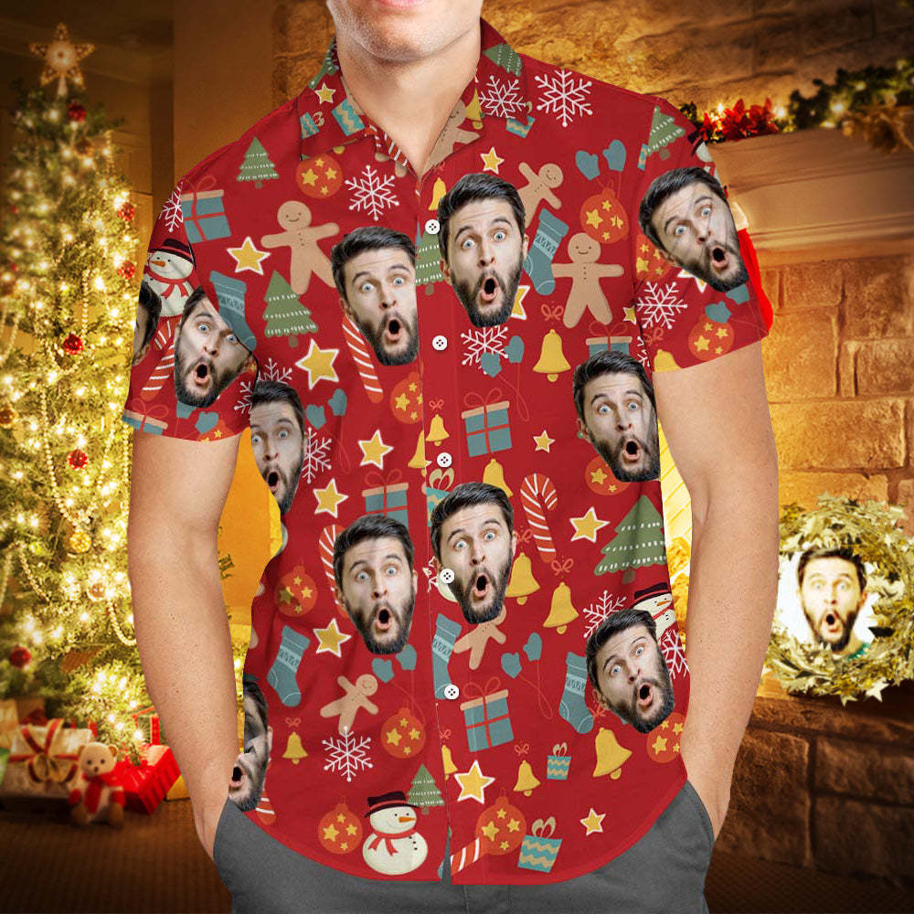カスタムフォトアロハシャツ－写真入り可能なオリジナルクリスマスアロハシャツ-メリークリスマス