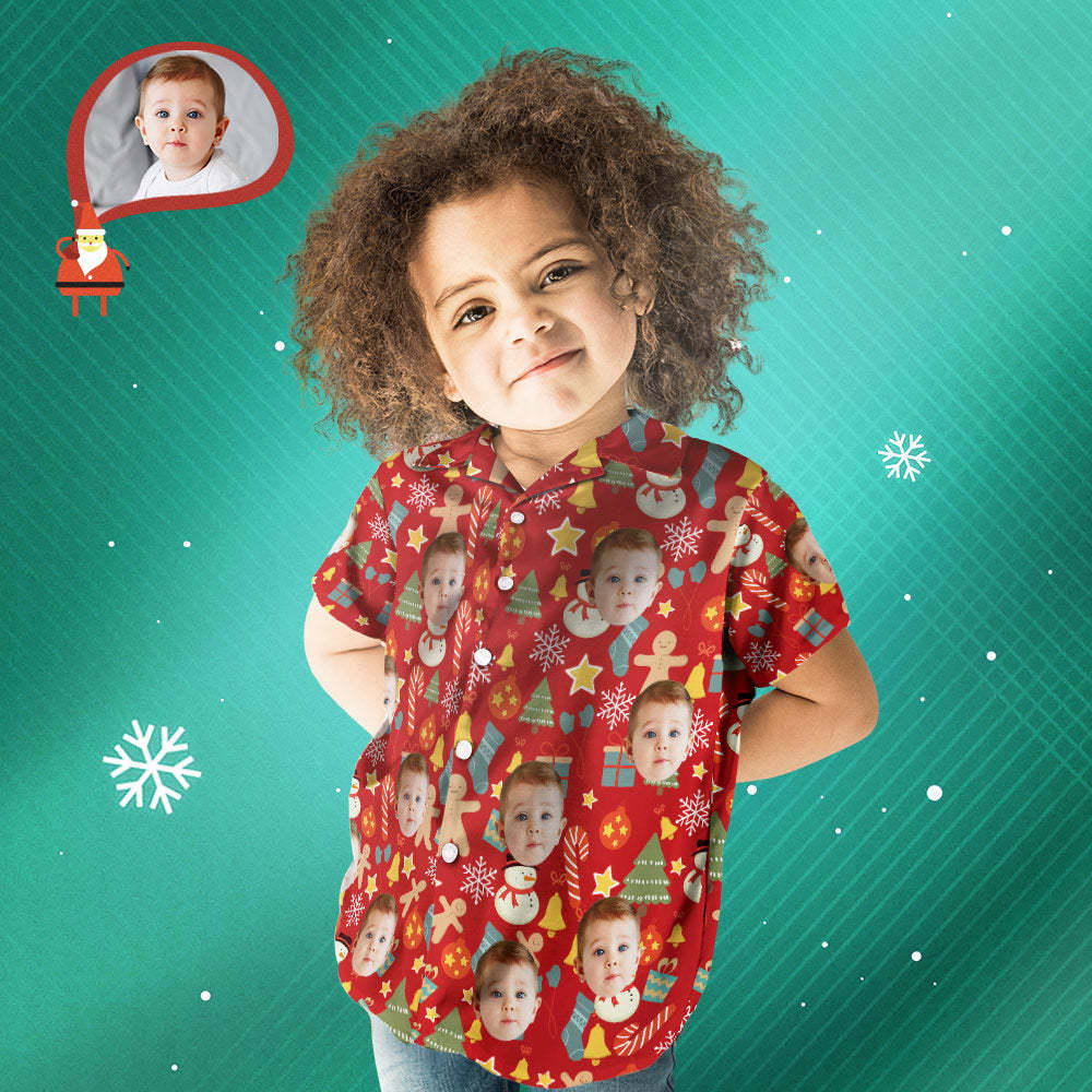 カスタムフェイスシャツ-写真入れ可能な子供用クリスマスアロハシャツ-メリークリスマス