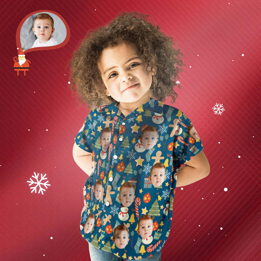 カスタムフェイスシャツ-写真入れ可能な子供用クリスマスアロハシャツ-メリークリスマス
