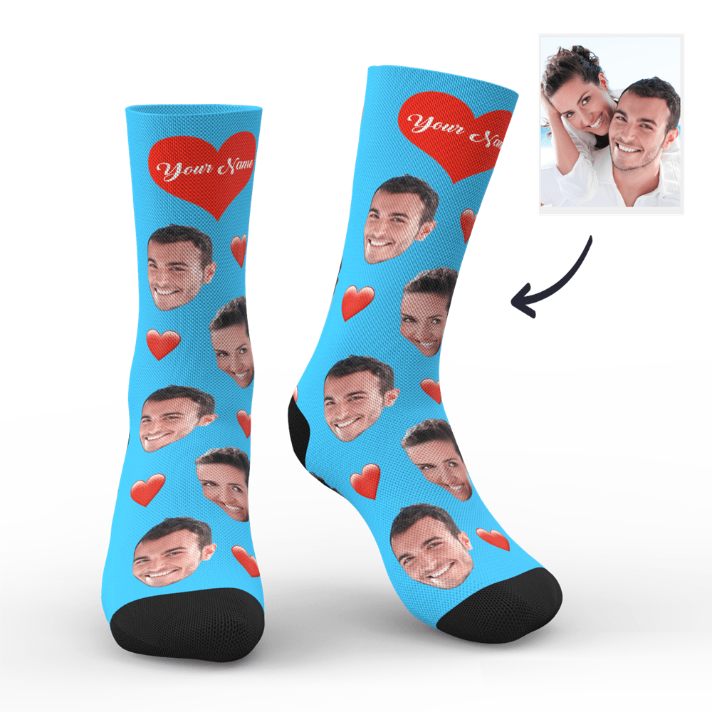 Personalized Gifts, Custom Face Socks Add Pictures and Name - Heart