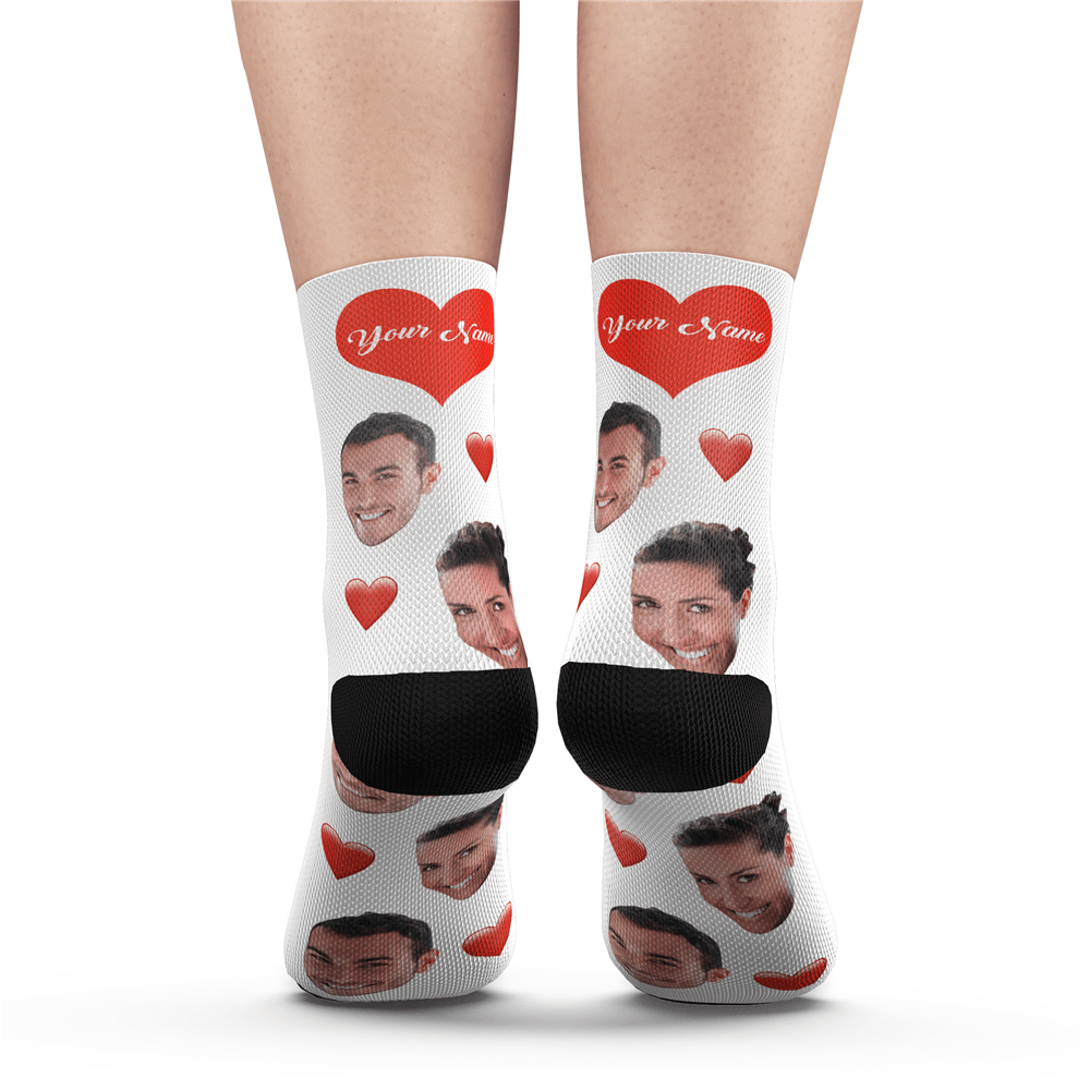 Personalized Gifts, Custom Face Socks Add Pictures and Name - Heart