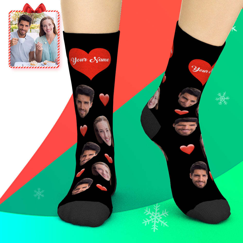 カスタムフェイスソックス-写真入り名入れ可能なオリジナル靴下ハートマーククリスマスプレゼント