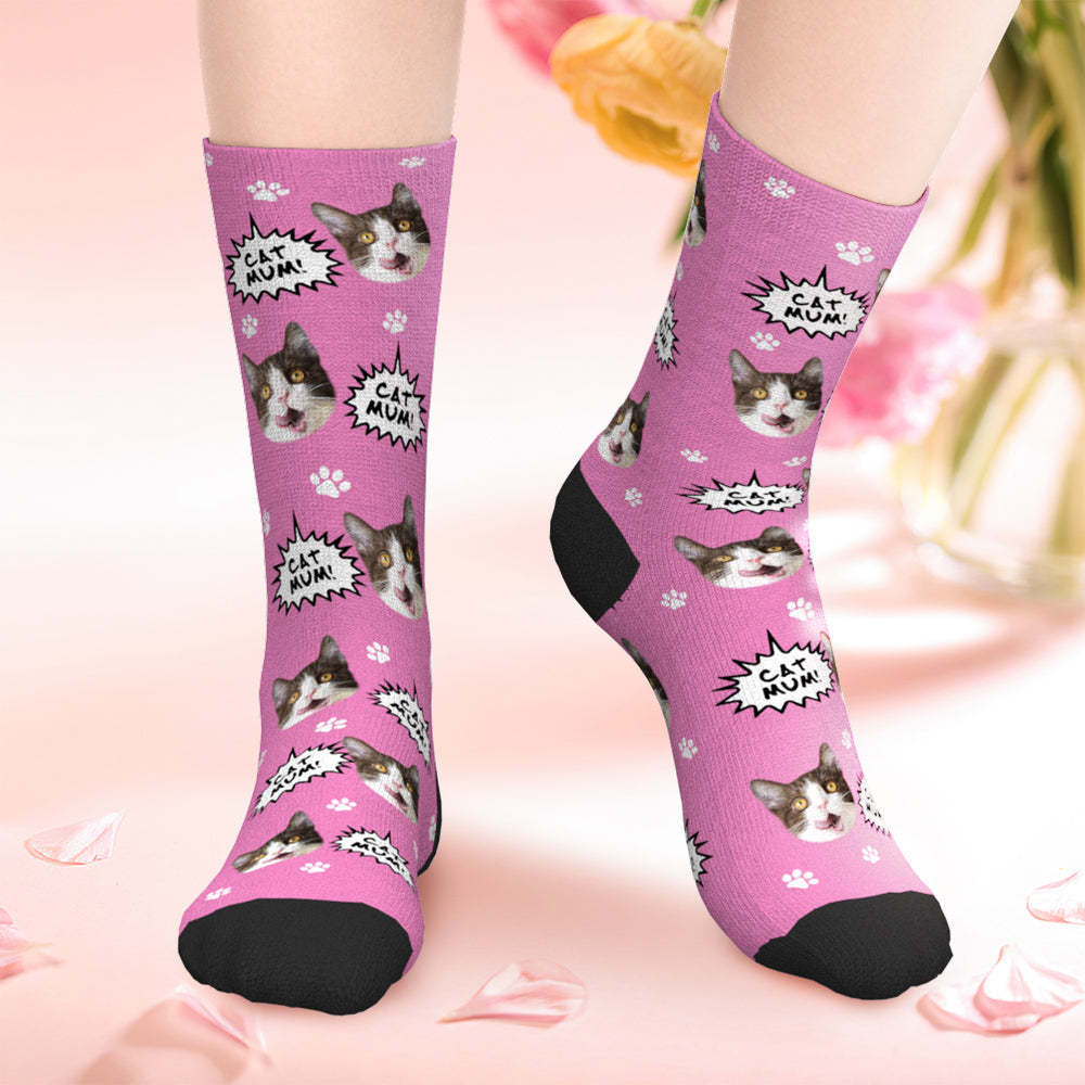 Custom Cat Face Photo Socks Cat Mum Photo Socks