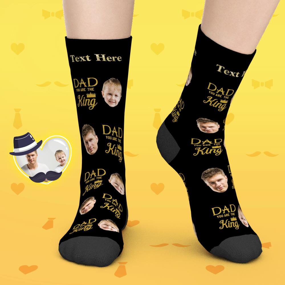 父の日プレゼント-カスタムフェイスソックス-写真と名前入れ可能なお父さんへの靴下ギフト-パパは王だ