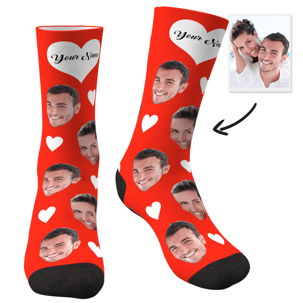 Personalized Gifts, Custom Face Socks Add Pictures and Name - Heart