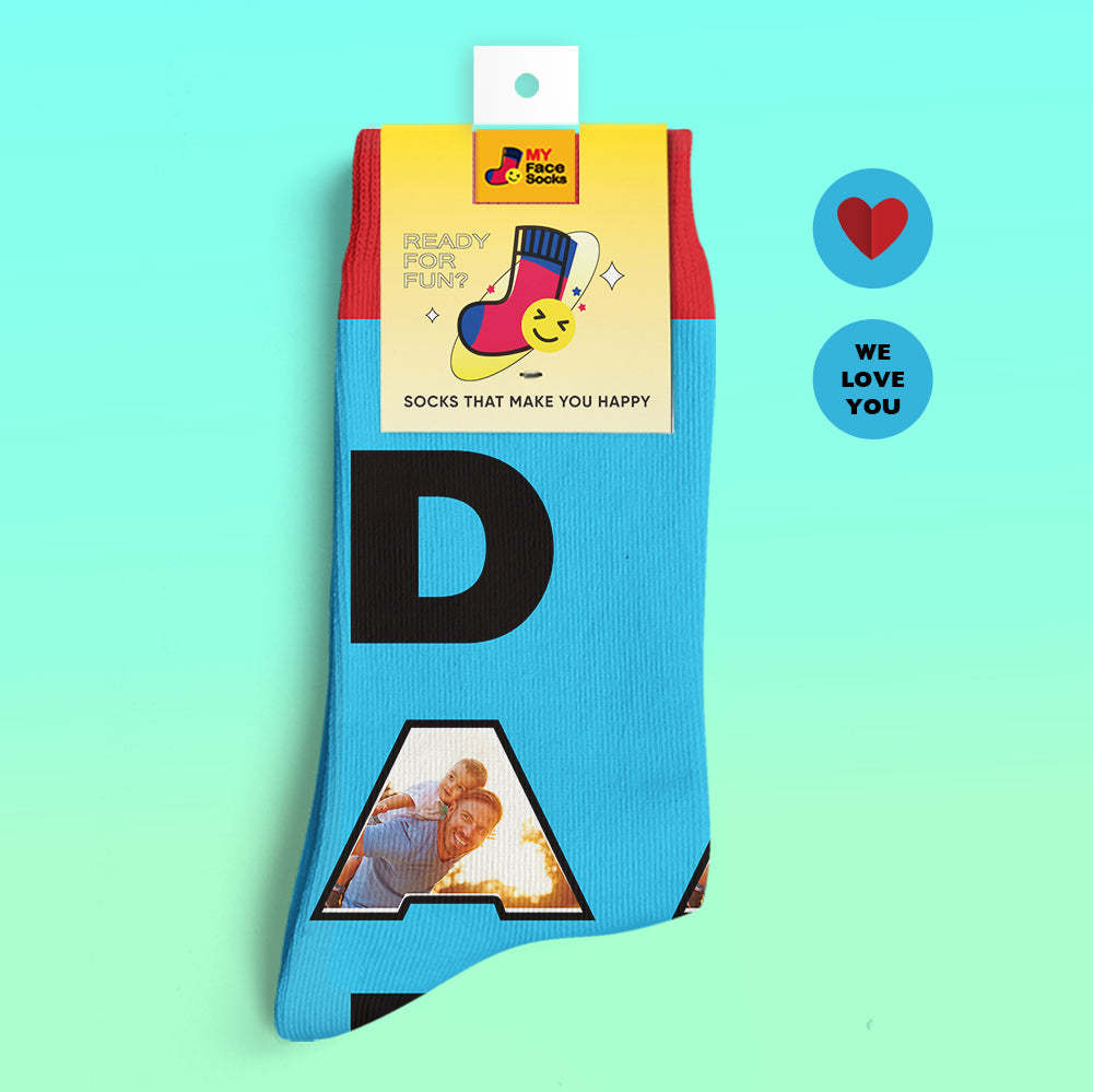 カスタム3Dデジタル印刷ソックス-写真入れ可能な靴下-お父さんへ