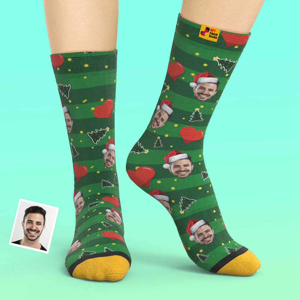 カスタム3Dデジタル印刷ソックス - 写真と名入れ可能な靴下プレゼント - クリスマスハート柄
