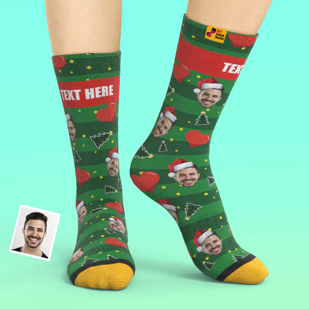 カスタム3Dデジタル印刷ソックス - 写真と名入れ可能な靴下プレゼント - クリスマスハート柄