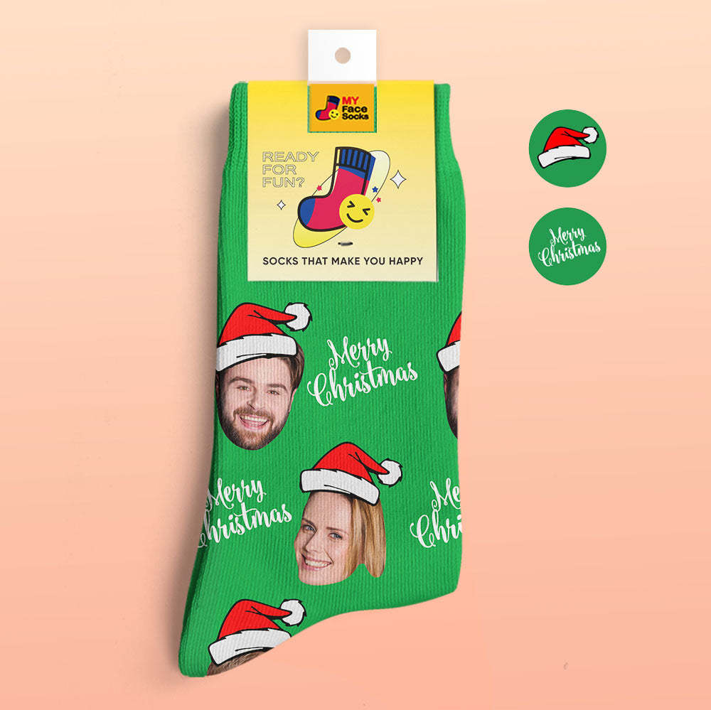 カスタム3Dデジタル印刷ソックス-写真入れ可能な靴下-サンタ靴下メリークリスマス