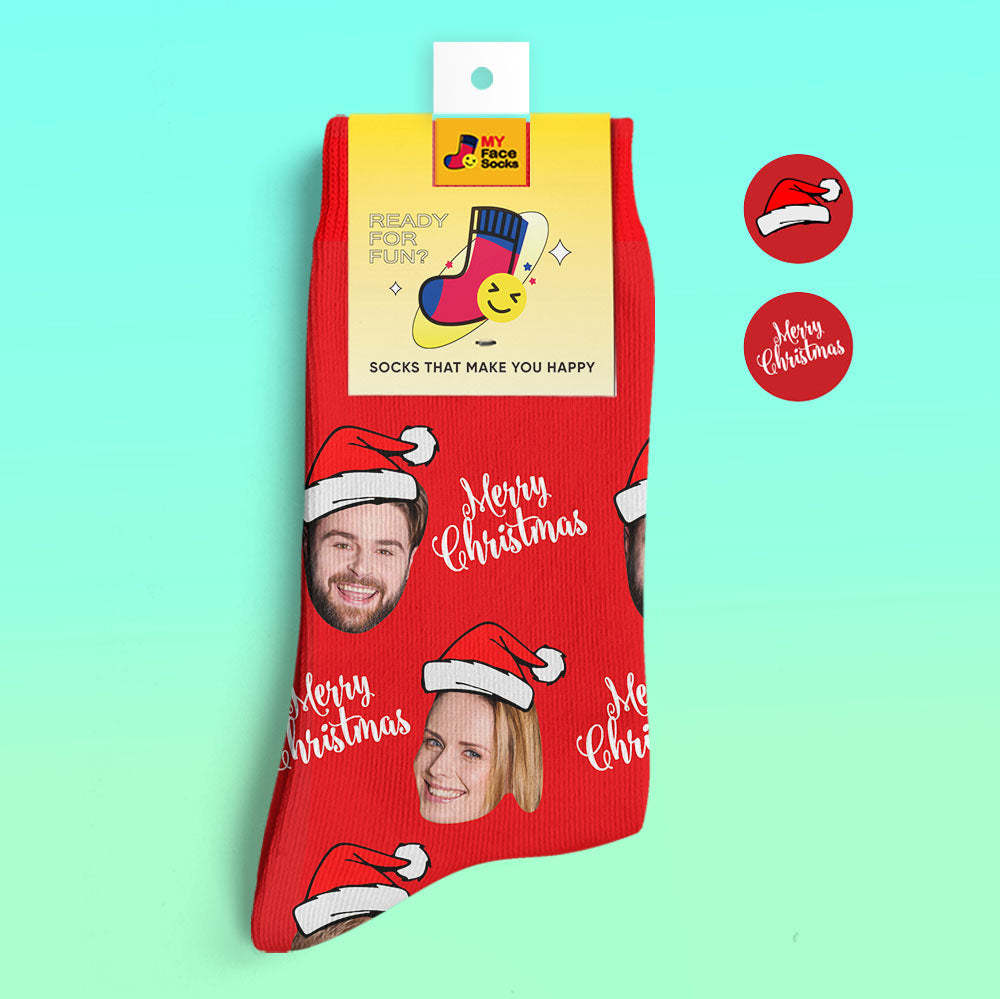 カスタム3Dデジタル印刷ソックス-写真入れ可能な靴下-サンタ靴下メリークリスマス