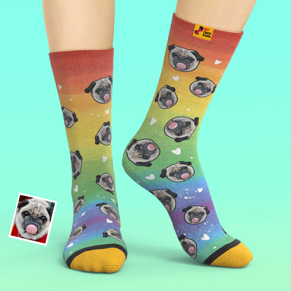 カスタム3Dデジタル印刷ソックス-写真入れ可能な靴下-虹の犬