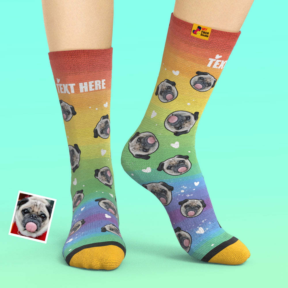 カスタム3Dデジタル印刷ソックス-写真入れ可能な靴下-虹の犬