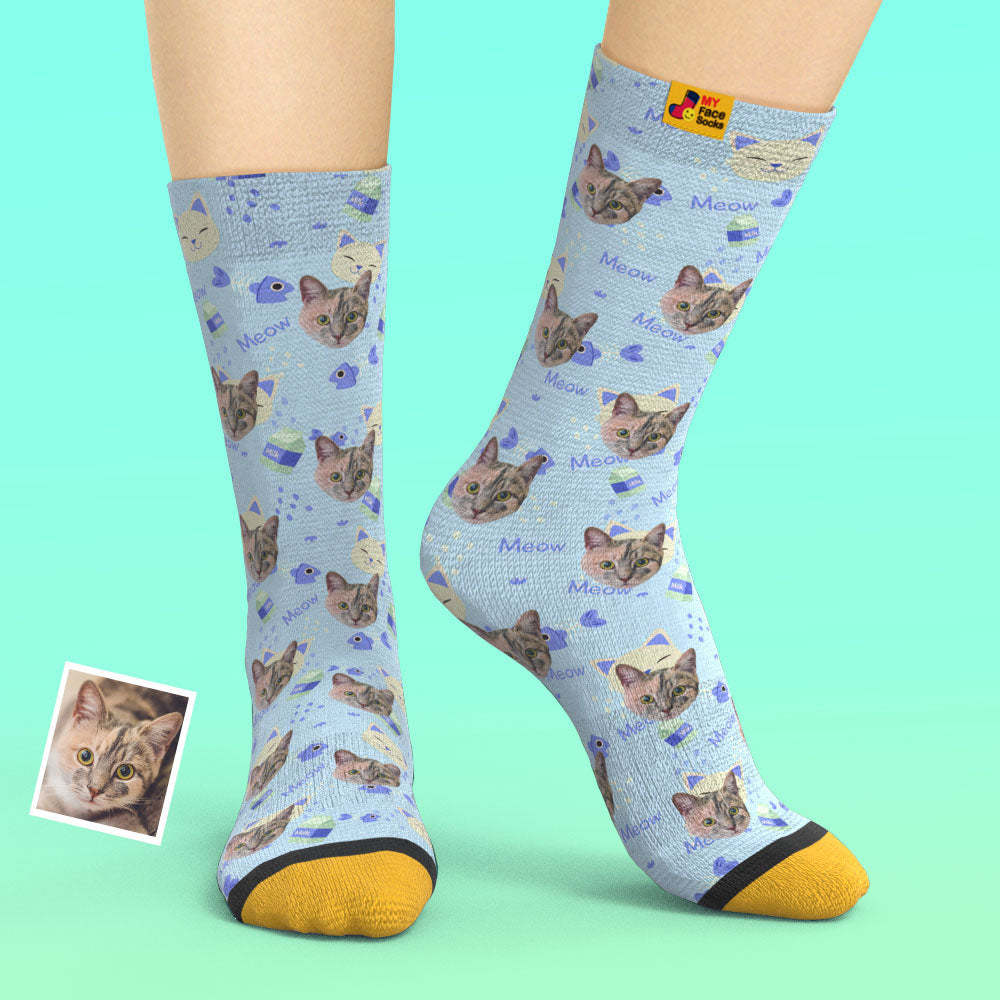 カスタム3Dデジタル印刷ソックス-写真入れ可能な靴下-ペットの猫