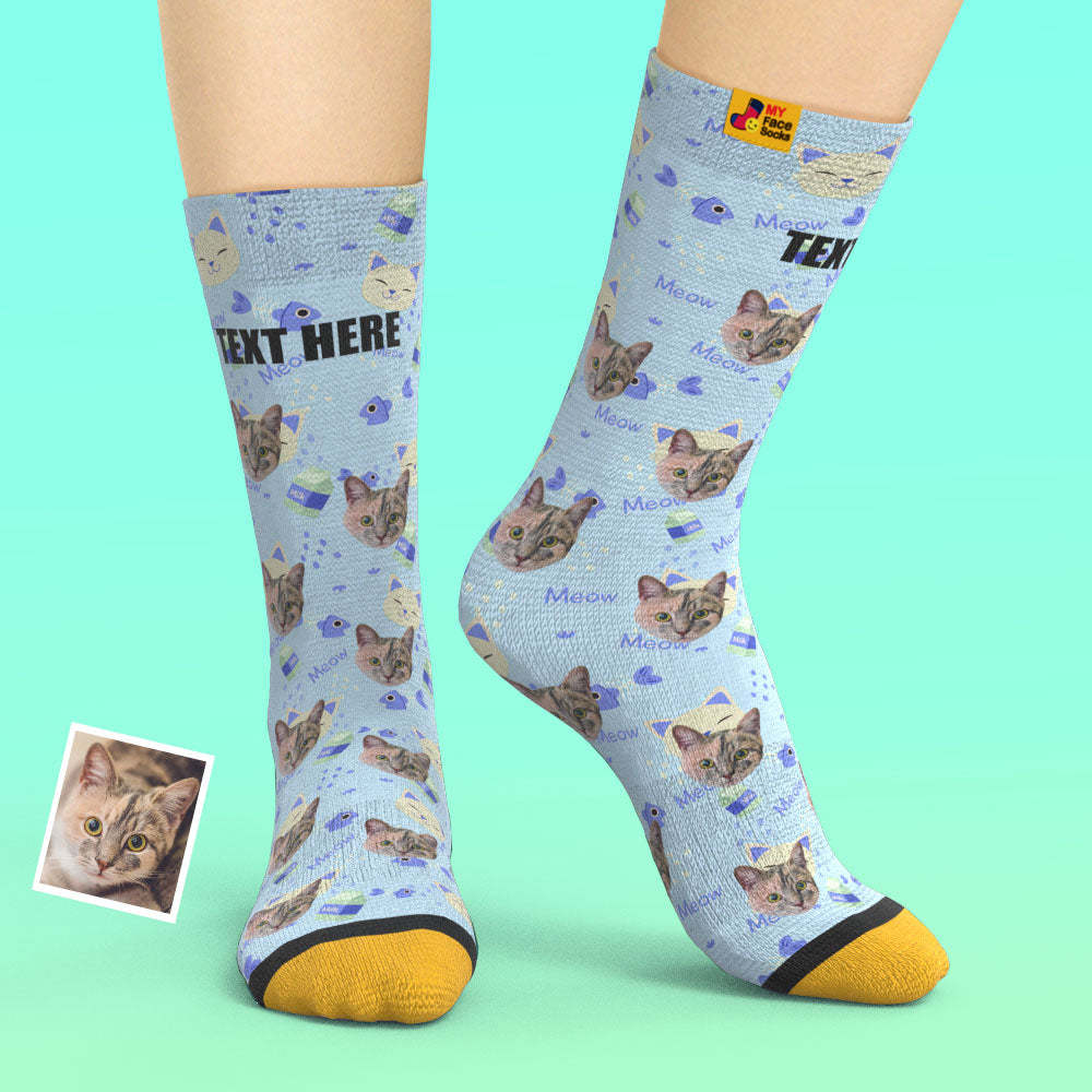 カスタム3Dデジタル印刷ソックス-写真入れ可能な靴下-ペットの猫