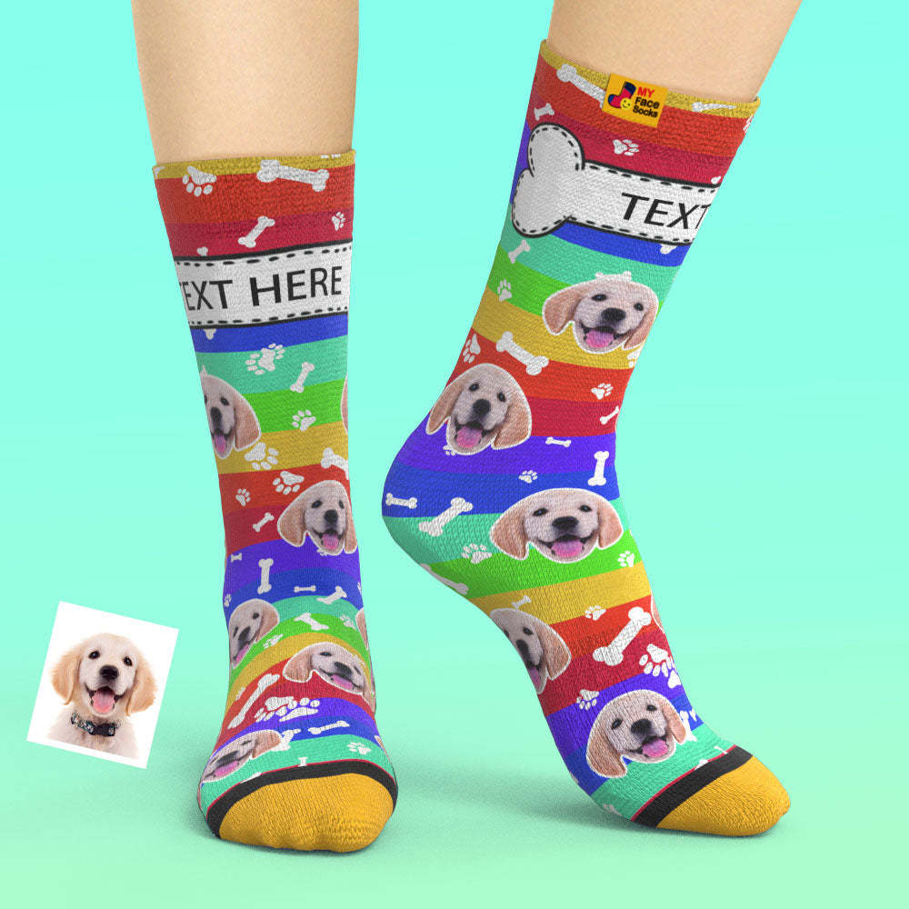 カスタム3Dデジタル印刷ソックス-写真入れ可能な靴下-虹の犬ペット