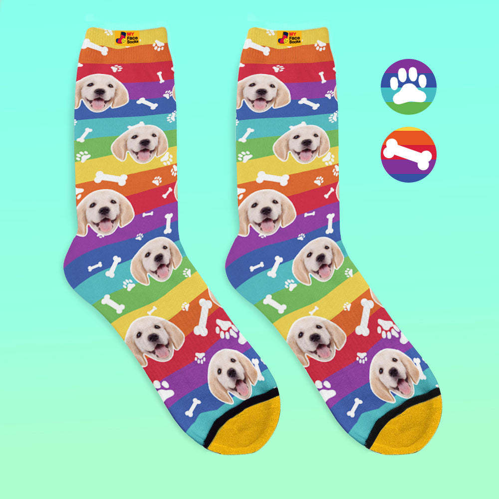 カスタム3Dデジタル印刷ソックス-写真入れ可能な靴下-虹の犬ペット