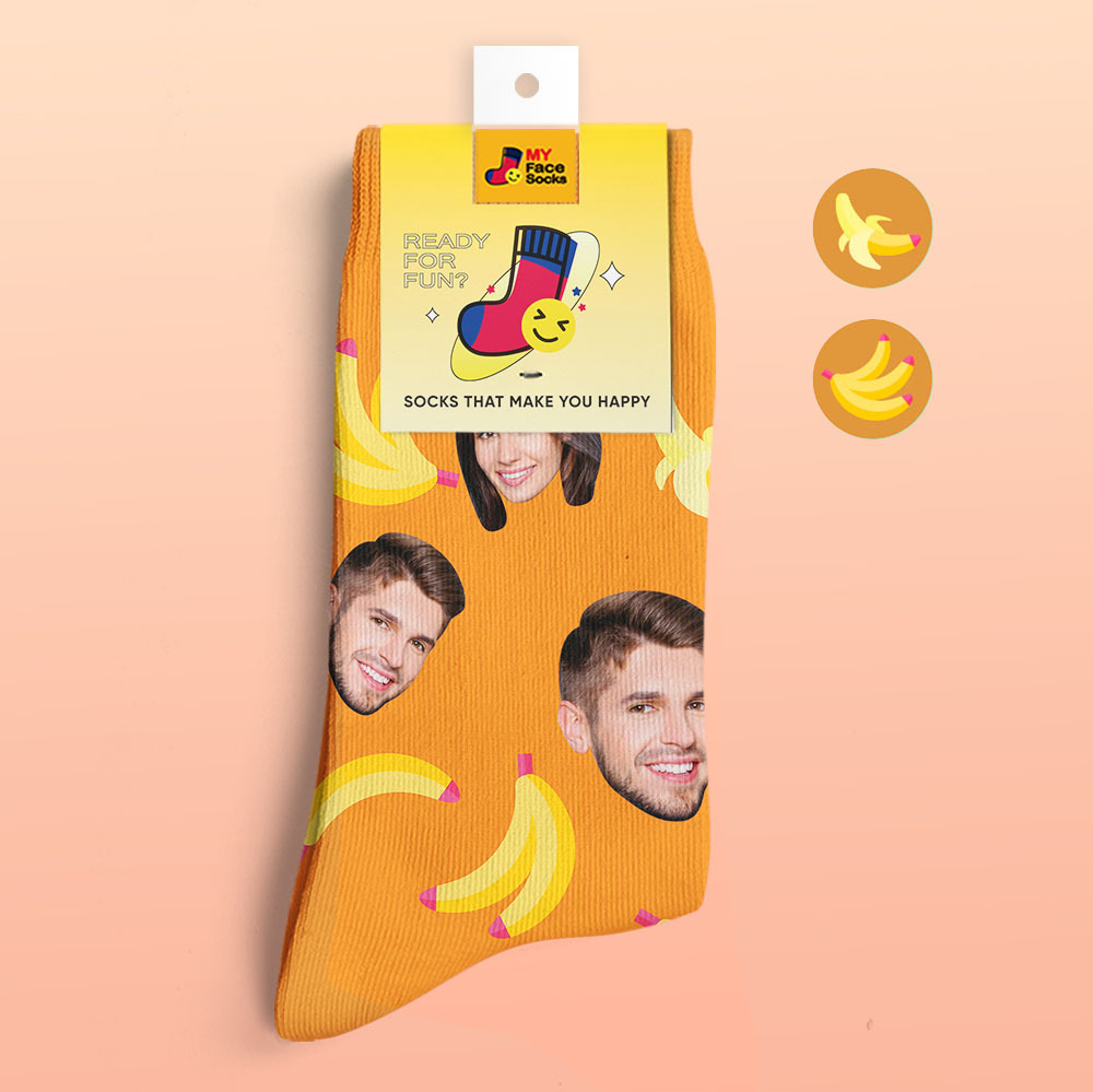 カスタム3Dデジタル印刷ソックス-写真や名入れ可能な靴下-バナナ