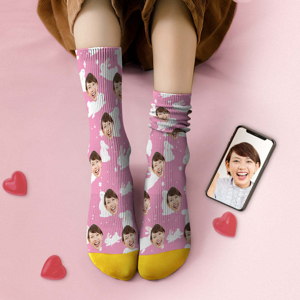 カスタム3Dデジタル印刷ソックス-写真入れ可能な靴下プレゼント-可愛い兎柄