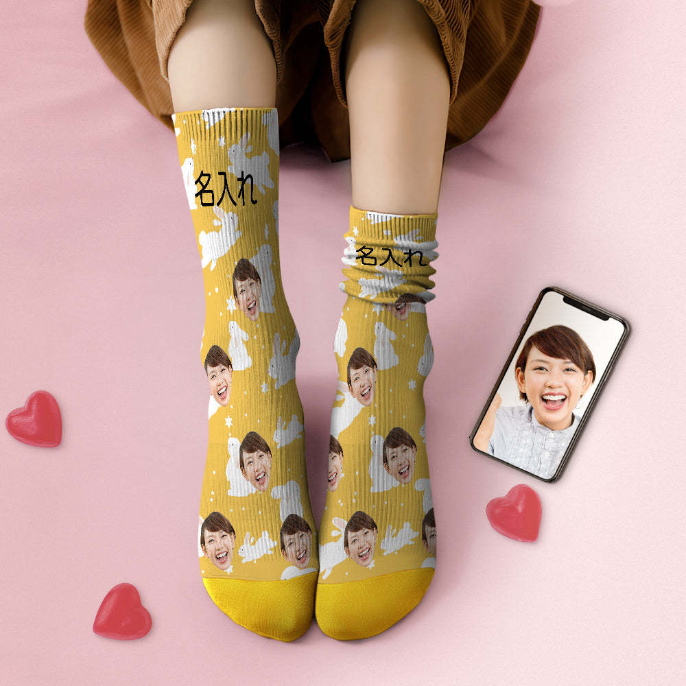 カスタム3Dデジタル印刷ソックス-写真入れ可能な靴下プレゼント-可愛い兎柄