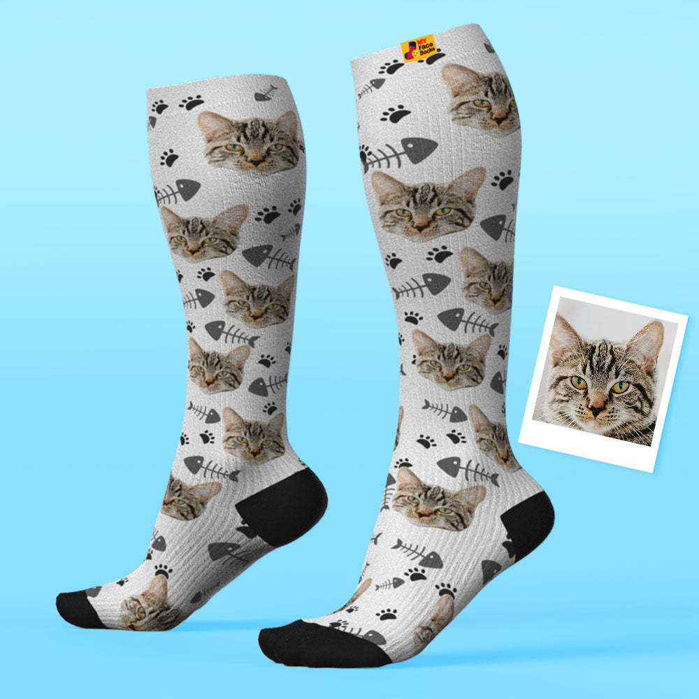 アップグレードカスタム通気性着圧ニーハイソックス - オンライン プレビューできる写真と名前入れ可能な靴下 - 猫