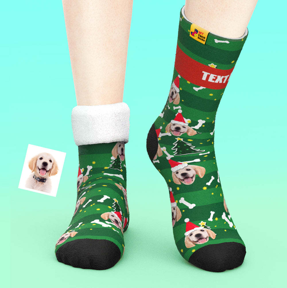 カスタム厚手フェイスソックス-写真入り可能なオリジナル秋冬暖かい靴下クリスマス犬柄