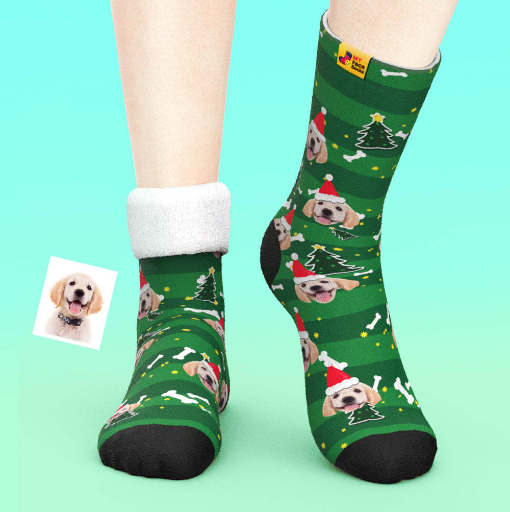 カスタム厚手フェイスソックス-写真入り可能なオリジナル秋冬暖かい靴下クリスマス犬柄