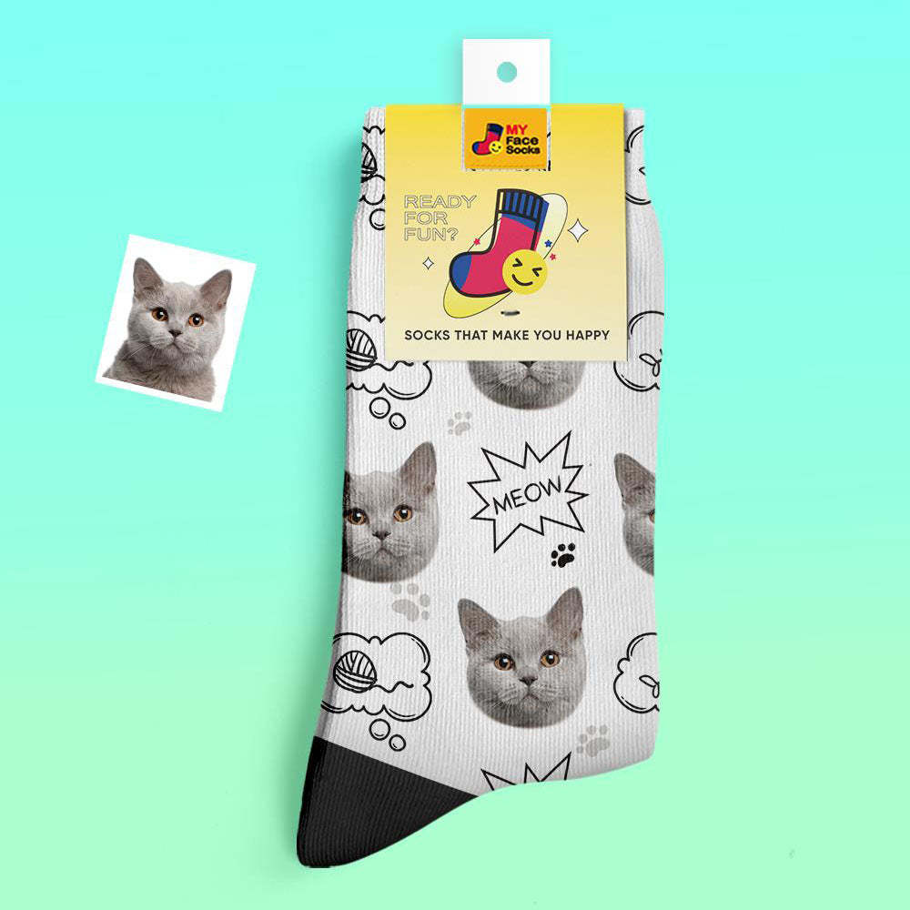 カスタム厚手フェイスソックス-ペット写真入り可能なオリジナル秋冬暖かい靴下子猫柄