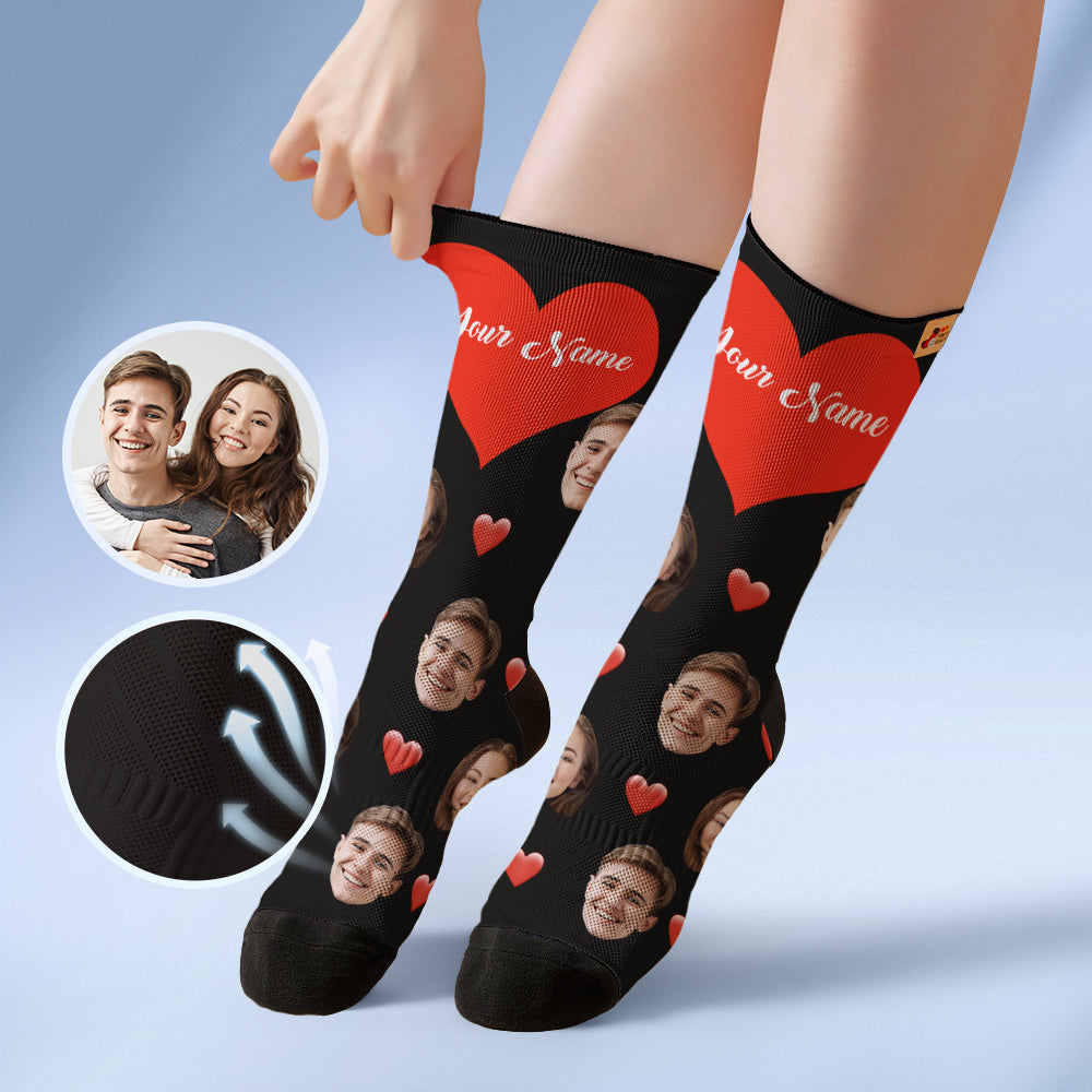 カスタム通気性フェイスソックス - 写真とテキスト入れ可能なオリジナル靴下 - ホワイトハートだらけホワイト
