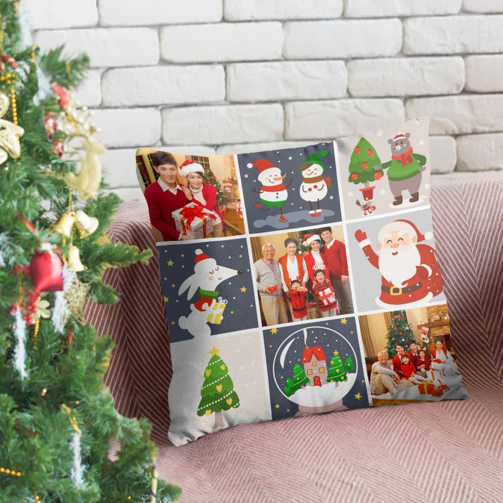 カスタムフォトクッション-写真3枚入れ可能なクリスマス柄のオリジナル抱き枕ギフト友達や家族へ