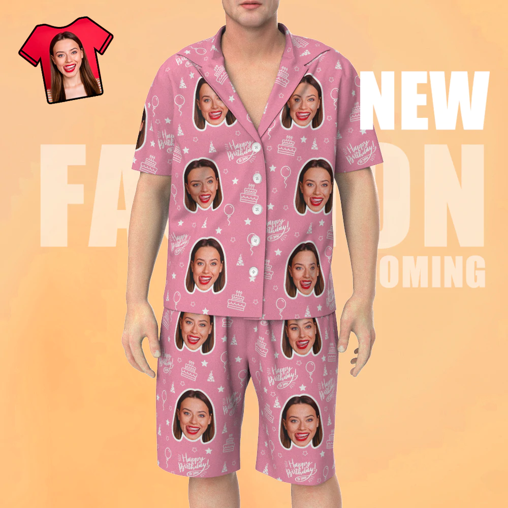 カスタムフェイス半袖パジャマ-写真入れ可能なユニークな誕生日の写真ギフト友達へのギフト