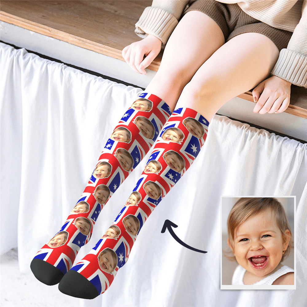 Custom Photo Knee High AU Flag Socks - MyPhotoSocks