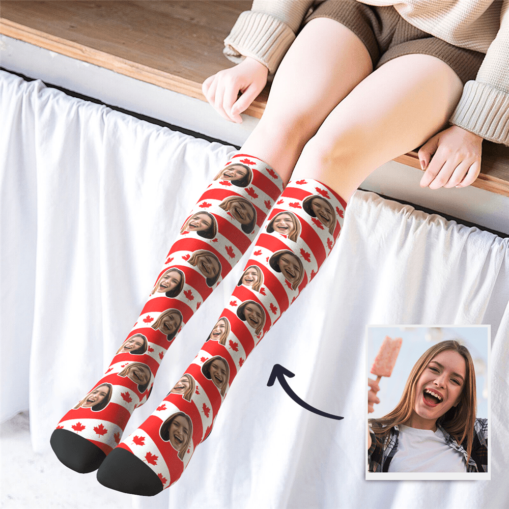 Custom Photo Knee High CAN Flag Socks - MyPhotoSocks